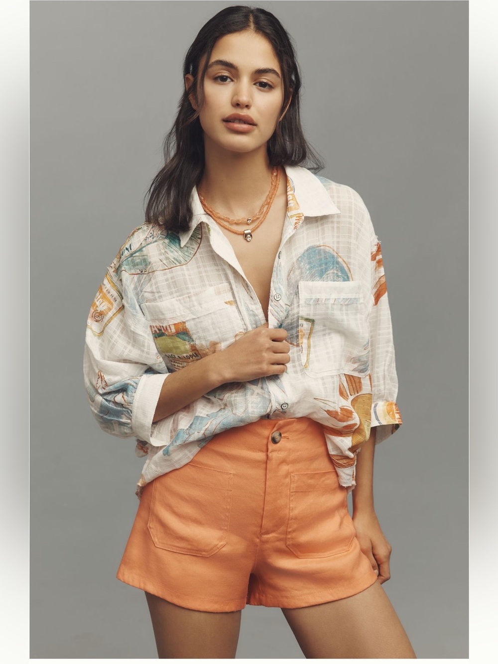 Pilcro Batwing Printed Buttondown Shirt